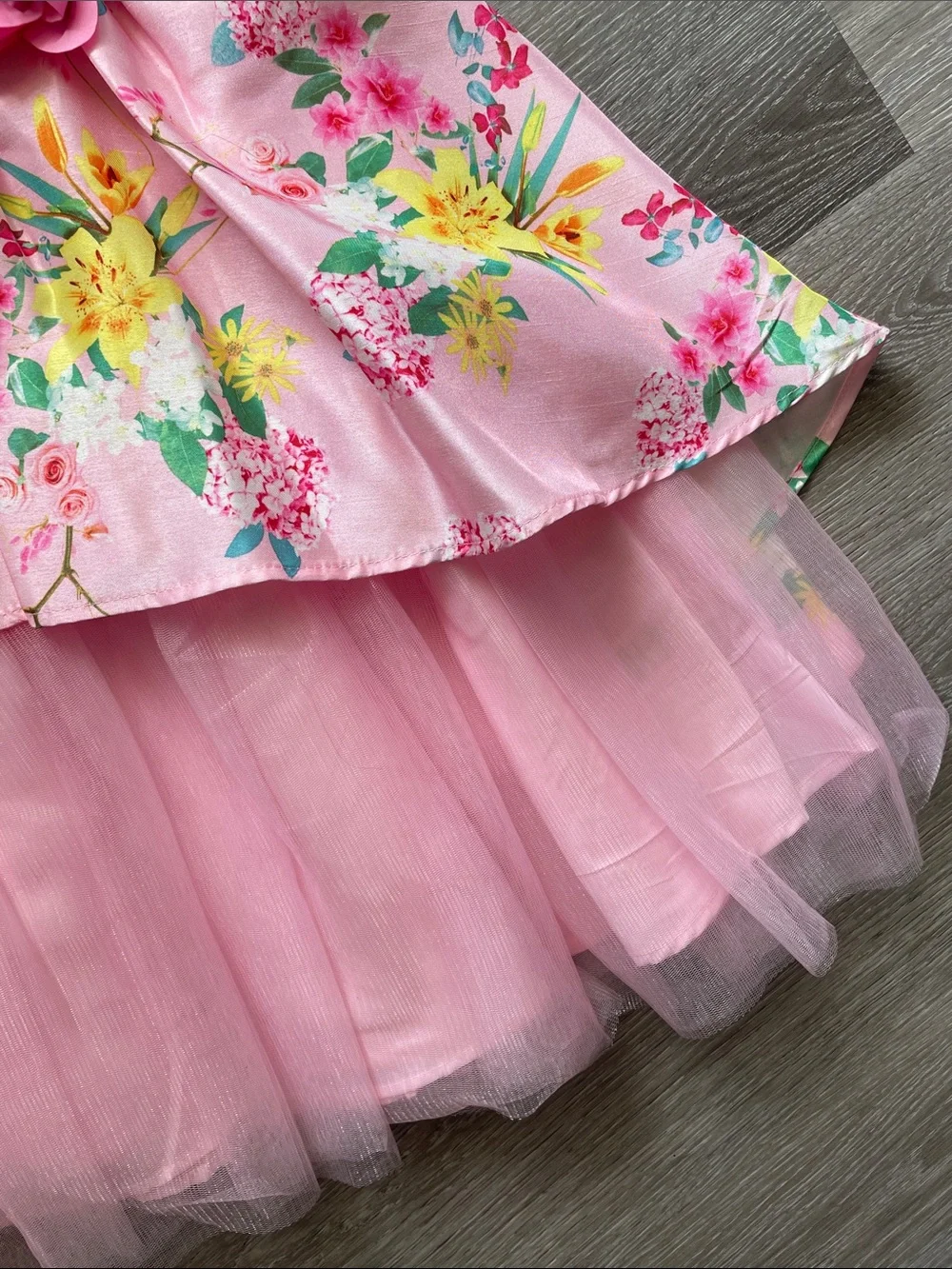 Girls Pink Floral Tiered Tulle Dress